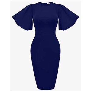 NEW Bodycon Ruffle Flared Short Sleeve Pencil Midi Dress XL